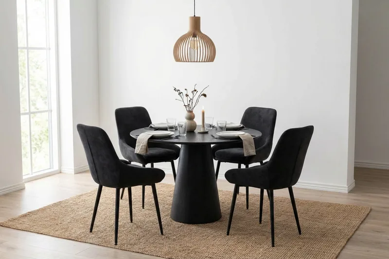 Siena spisegruppe rund 110 cm svart med 4 Alsarp spisestoler - Svart - Møbler - Bord - Spisegruppe