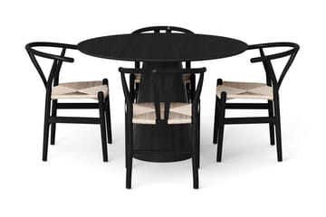 Siena Spisegruppe rund 110 cm Svart med 4 Dastoori spisestoler - Svart - Møbler - Bord - Spisegruppe