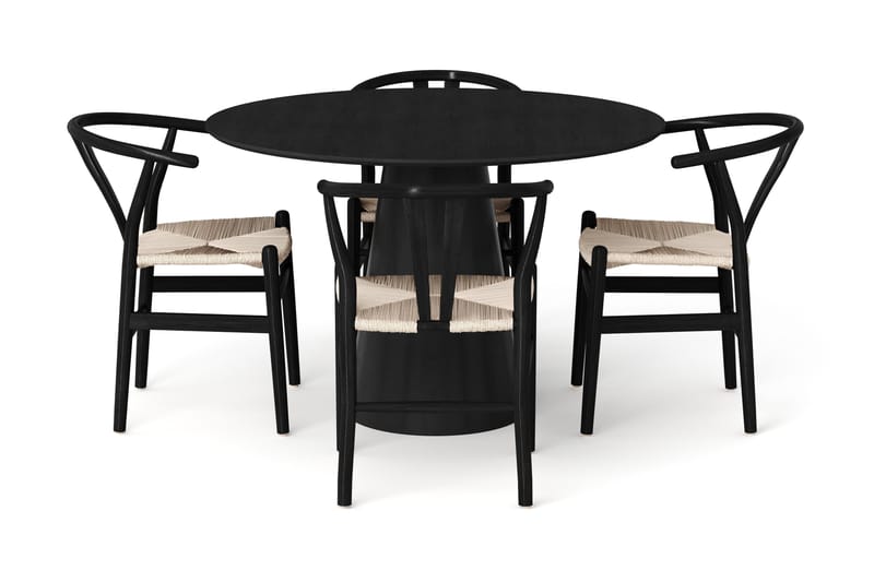 Siena Spisegruppe rund 110 cm Svart med 4 Dastoori spisestoler - Svart - Møbler - Bord - Spisegruppe