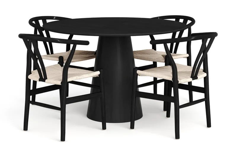 Siena Spisegruppe rund 110 cm Svart med 4 Dastoori spisestoler, Svart