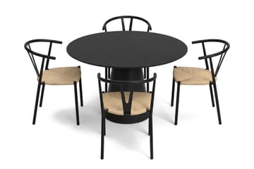 Siena spisegruppe rund 110 cm svart med 4 Elysia spisestoler - Svart - Møbler - Bord - Spisegruppe