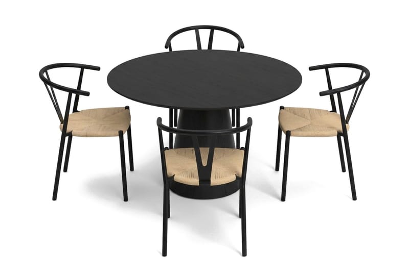Siena spisegruppe rund 110 cm svart med 4 Elysia spisestoler - Svart - Møbler - Bord - Spisegruppe