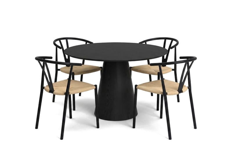 Siena spisegruppe rund 110 cm svart med 4 Elysia spisestoler, Svart