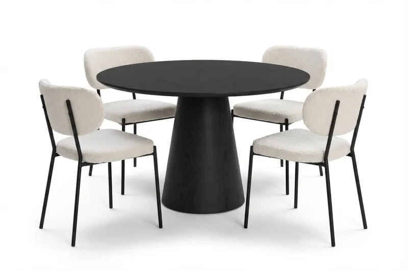 Siena spisegruppe rund 110 cm svart med 4 Gemmiano spisestoler, Svart