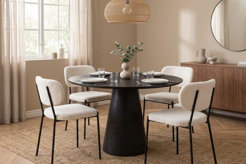Siena spisegruppe rund 110 cm svart med 4 Gemmiano spisestoler - Svartbeiset eik - Møbler - Bord - Spisegruppe