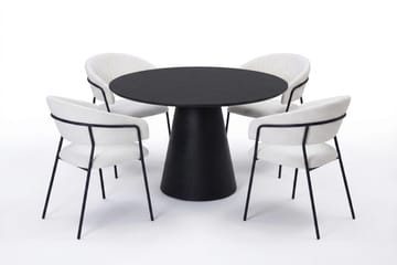 Siena spisegruppe rund 110 cm svart med 4 Karol spisestoler - Svart - Møbler - Bord - Spisegruppe