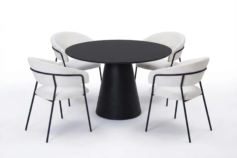 Siena spisegruppe rund 110 cm svart med 4 Karol spisestoler, Svart