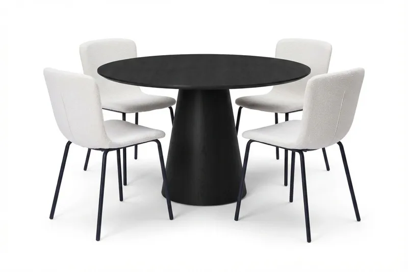 Siena spisegruppe rund 110 cm svart med 4 Katy spisestoler, Svart
