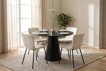 Siena spisegruppe rund 110 cm svart med 4 Katy spisestoler - Svart - Møbler - Bord - Spisegruppe