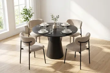 Siena spisegruppe rund 110 cm svart med 4 Lucy spisestoler - Svart - Møbler - Bord - Spisegruppe