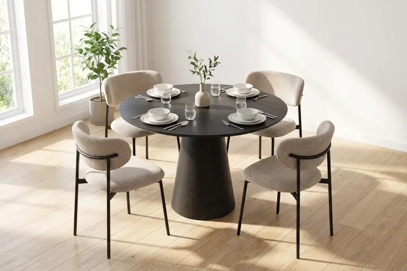 Siena spisegruppe rund 110 cm svart med 4 Lucy spisestoler - Svart - Møbler - Bord - Spisegruppe