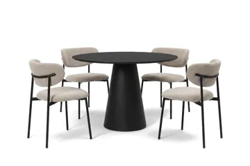 Siena spisegruppe rund 110 cm svart med 4 Lucy spisestoler - Svart - Møbler - Bord - Spisegruppe