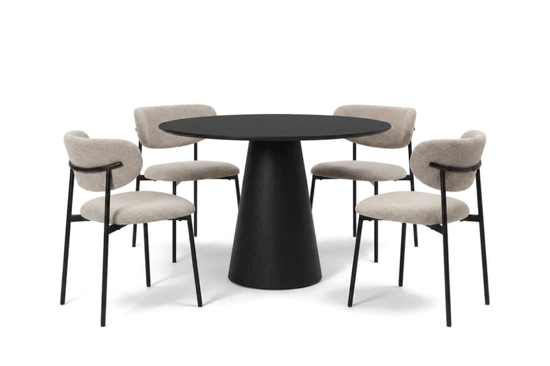 Siena spisegruppe rund 110 cm svart med 4 Lucy spisestoler - Svart - Møbler - Bord - Spisegruppe