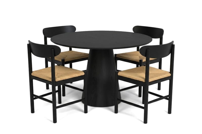 Siena spisegruppe rund 110 cm svart med 4 Malte spisestoler - Møbler - Bord - Spisegruppe