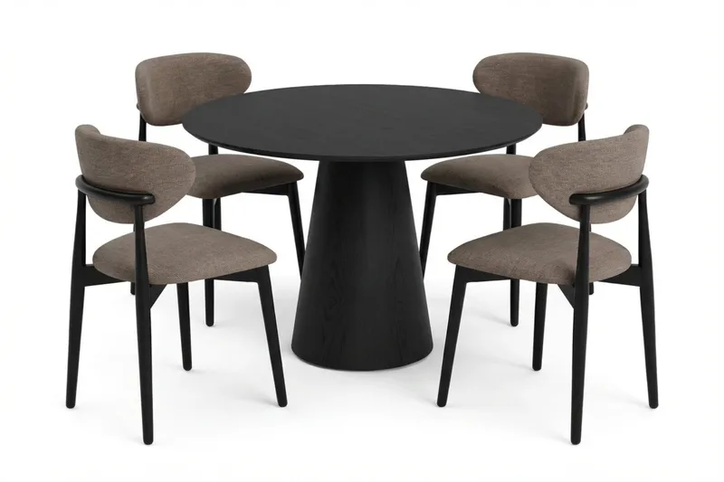 Siena spisegruppe rund 110 cm svart med 4 Molly spisestoler - Svart - Møbler - Bord - Spisegruppe