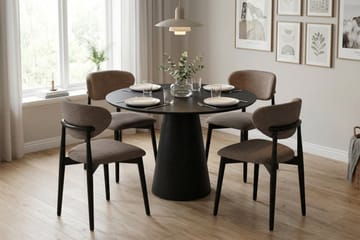 Siena spisegruppe rund 110 cm svart med 4 Molly spisestoler - Svart - Møbler - Bord - Spisegruppe