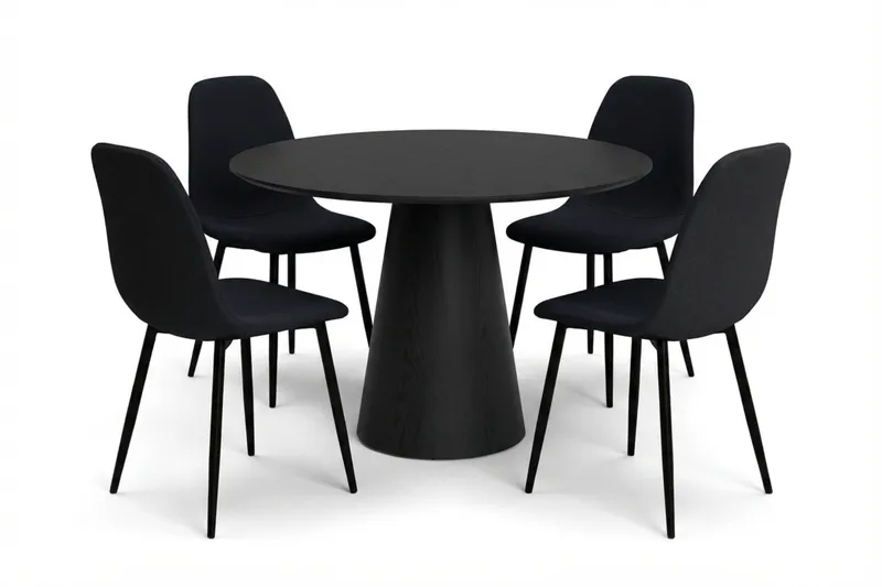 Siena spisegruppe rund 110 cm svart med 4 Nibe spisestoler - Svart - Møbler - Bord - Spisegruppe