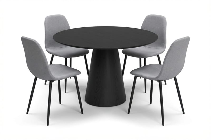 Siena spisegruppe rund 110 cm svart med 4 Nibe spisestoler - Svart - Møbler - Bord - Spisegruppe