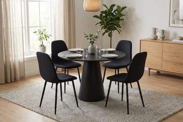 Siena spisegruppe rund 110 cm svart med 4 Nibe spisestoler - Svart - Møbler - Bord - Spisegruppe