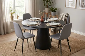 Siena spisegruppe rund 110 cm svart med 4 Nibe spisestoler - Svart - Møbler - Bord - Spisegruppe