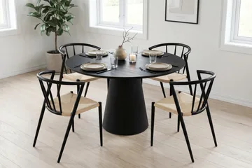 Siena spisegruppe rund 110 cm svart med 4 Winston spisestoler - Svart - Møbler - Bord - Spisegruppe