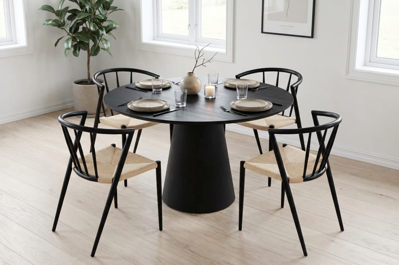 Siena spisegruppe rund 110 cm svart med 4 Winston spisestoler - Svart - Møbler - Bord - Spisegruppe