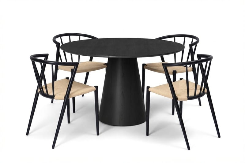 Siena spisegruppe rund 110 cm svart med 4 Winston spisestoler, Svart