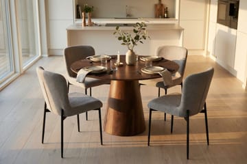 Siena spisegruppe rund 110 cm valnøtt med 4 Elsie spisestoler - Valnøtt/Lysegrå - Møbler - Bord - Spisegruppe