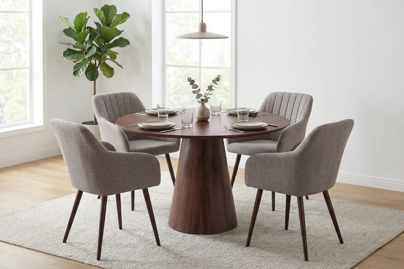 Siena spisegruppe rund 110 cm valnøtt med 4 Filippa spisestoler - Valnøtt - Møbler - Bord - Spisegruppe