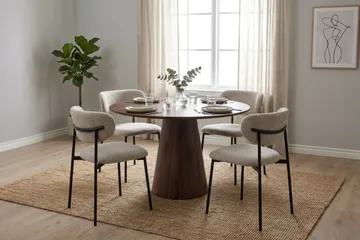 Siena spisegruppe rund 110 cm valnøtt med 4 Lucy spisestoler - Valnøtt - Møbler - Bord - Spisegruppe