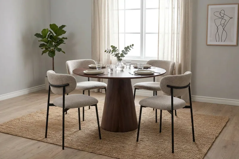 Siena spisegruppe rund 110 cm valnøtt med 4 Lucy spisestoler - Valnøtt - Møbler - Bord - Spisegruppe
