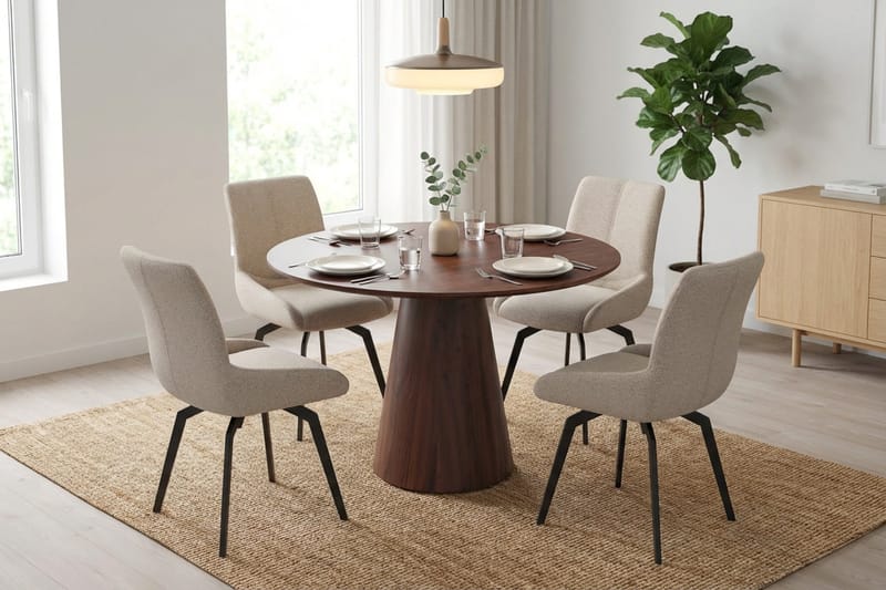 Siena spisegruppe rund 110 cm valnøtt med 4 Mora spisestoler - Valnøtt - Møbler - Bord - Spisegruppe