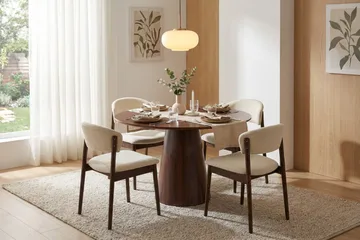 Siena spisegruppe rund 110 cm valnøtt med 4 Nala spisestoler - Valnøtt - Møbler - Bord - Spisegruppe