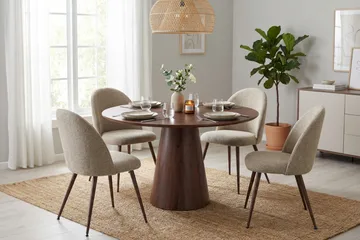 Siena spisegruppe rund 110 cm valnøtt med 4 Nibe Plus spisestoler - Valnøtt - Møbler - Bord - Spisegruppe