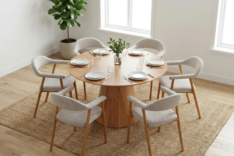 Siena spisegruppe rund 130 cm eik med 4 Ronja spisestoler - Sand/eik - Møbler - Bord - Spisegruppe