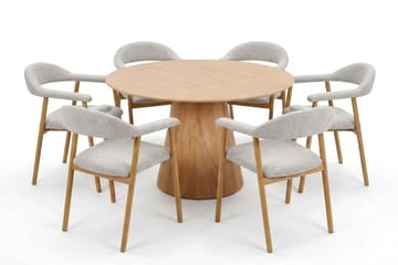 Siena spisegruppe rund 130 cm eik med 4 Ronja spisestoler - Sand/eik - Møbler - Bord - Spisegruppe