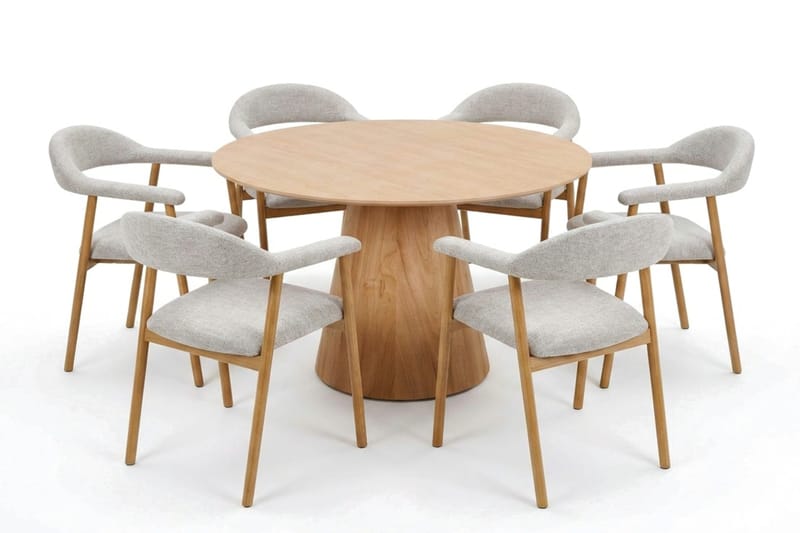 Siena spisegruppe rund 130 cm eik med 4 Ronja spisestoler - Sand/eik - Møbler - Bord - Spisegruppe