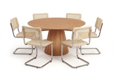 Siena spisegruppe rund 130 cm eik med 6 Build spisestoler - Eik - Møbler - Bord - Spisegruppe