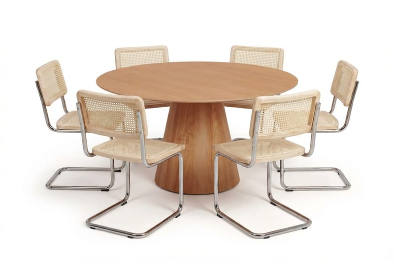 Siena spisegruppe rund 130 cm eik med 6 Build spisestoler, Eik
