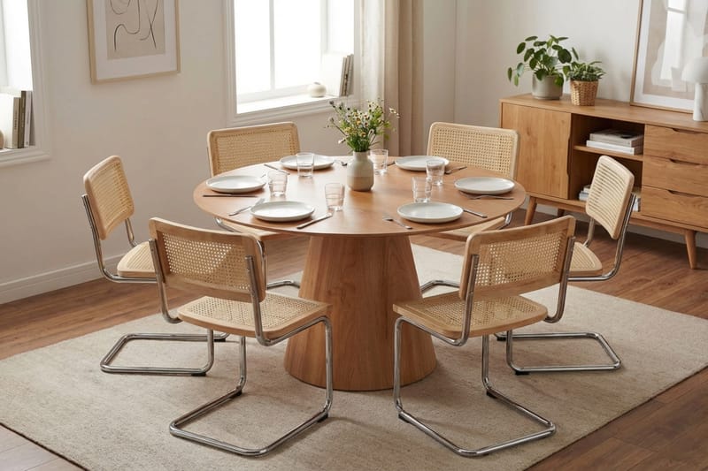 Siena spisegruppe rund 130 cm eik med 6 Build spisestoler - Eik - Møbler - Bord - Spisegruppe