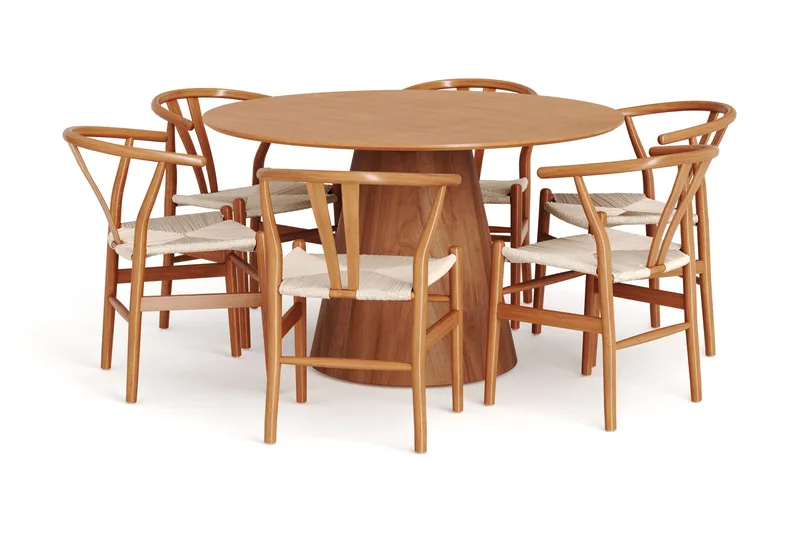 Siena spisegruppe rund 130 cm eik med 6 Dastoori spisestoler, Eik
