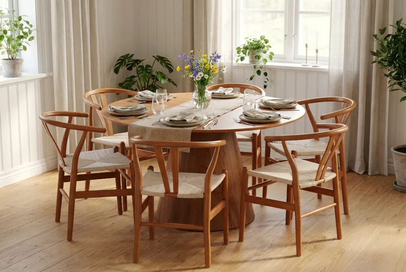 Siena spisegruppe rund 130 cm eik med 6 Dastoori spisestoler - Eik - Møbler - Bord - Spisegruppe