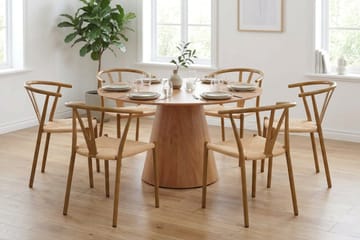 Siena spisegruppe rund 130 cm eik med 6 Elysia spisestoler - Eik - Møbler - Bord - Spisegruppe
