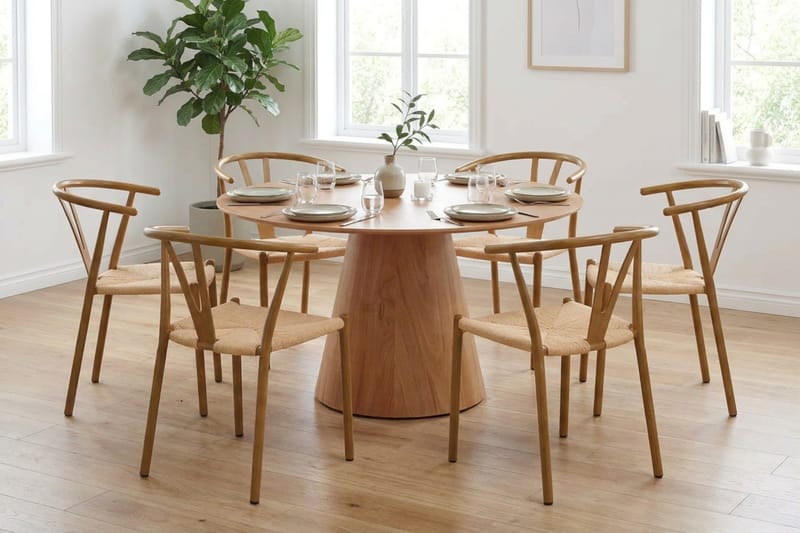 Siena spisegruppe rund 130 cm eik med 6 Elysia spisestoler - Eik - Møbler - Bord - Spisegruppe