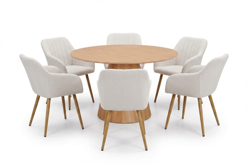 Siena spisegruppe rund 130 cm eik med 6 Filippa spisestoler, Eik