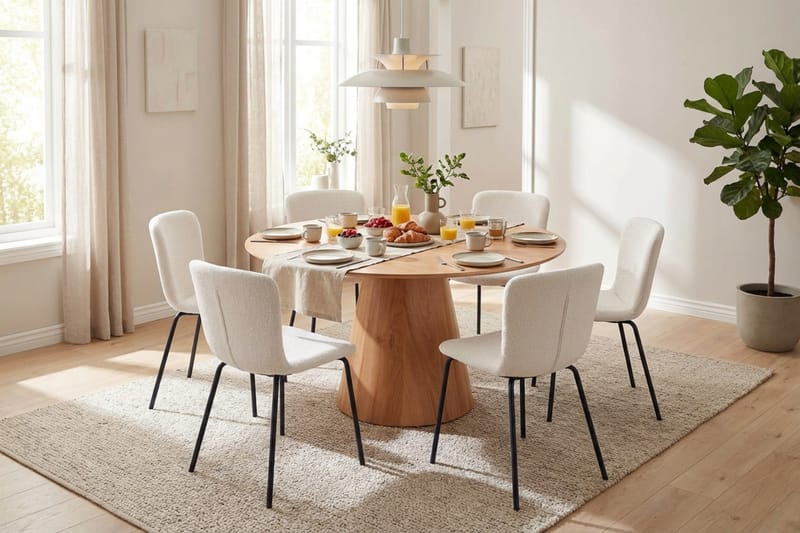 Siena spisegruppe rund 130 cm eik med 6 Katy spisestoler - Eik - Møbler - Bord - Spisegruppe