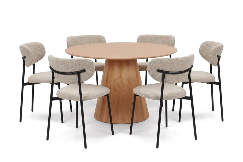 Siena spisegruppe rund 130 cm eik med 6 Lucy spisestoler, Eik