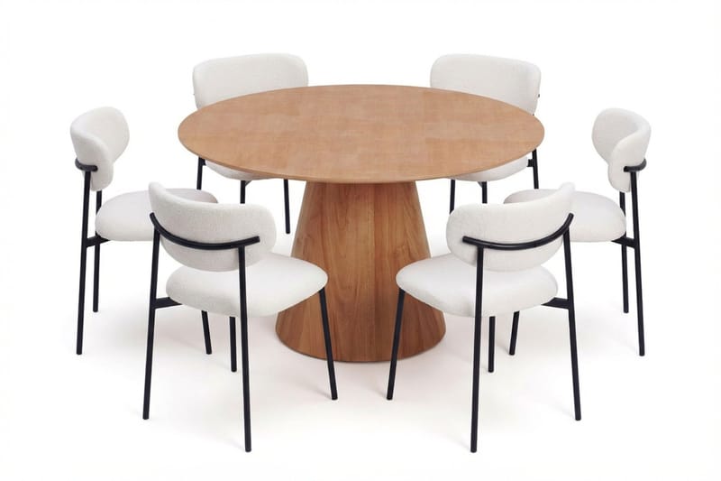 Siena spisegruppe rund 130 cm eik med 6 Lucy spisestoler, Eik