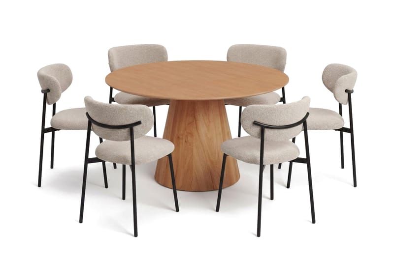 Siena spisegruppe rund 130 cm eik med 6 Lucy spisestoler - Eik - Møbler - Bord - Spisegruppe