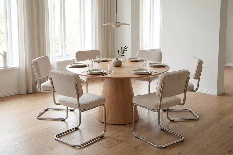 Siena spisegruppe rund 130 cm eik med 6 Milva spisestoler - Eik - Møbler - Bord - Spisegruppe